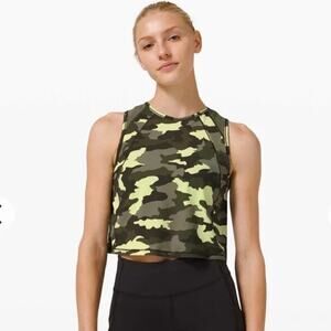 Lululemon Sculpt Green Camo Mesh Cropped Tank Top Size XS